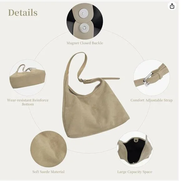 NEW! Faux Vegan Tan Beige Slouchy Suede Hobo Shoulder Bag with matching Purse - Picture 13 of 14